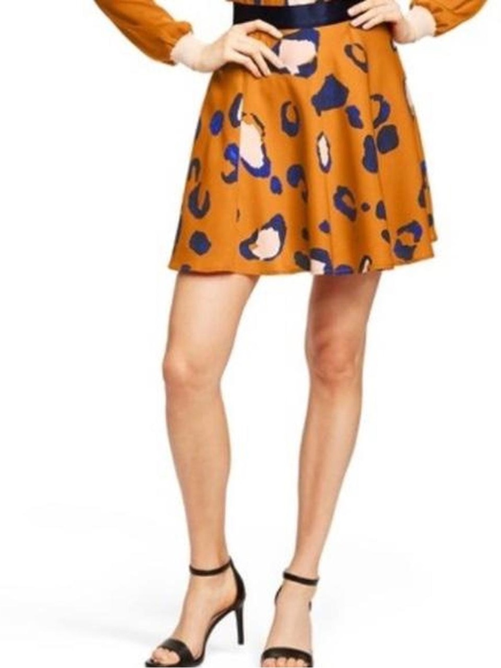 3.1 Phillip Lim Mustard Skater Skirt with Navy and Blush Spots